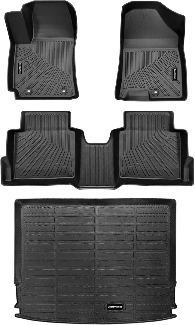 Custom Fit All Weather Car Floor Mats for Hyundai Kona 2026 2025 2024 - Heavy Duty TPE Floor Liners & Cargo Mat Full Set | Non-Slip Black Interior Car Accessories for Hyundai Kona