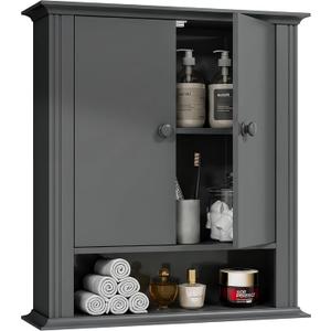 Bathroom Wall Cabinet, Over The Toilet Storage With Adjustable Shelf, Wall Mount Hanging Cabinet,2 Magnetic Doors, Middle Grey, 7.2"D x 22.8"W x 22.5"H