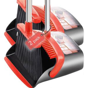 2-Pack is More economical,Brooms with Dustpan Combo Set with 52" Long Handle, Dustpan Teeth with self-Cleaning Function, Indoor and Outdoor Sweeping, Perfect for Home Office (Large/Red /2-Pack)