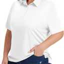 Idtswch Women's Plus Size Polo Shirts UPF 50+ Casual Work Quick Dry 3 Buttons Short Sleeve Collared Golf Shirt (White, XXL)