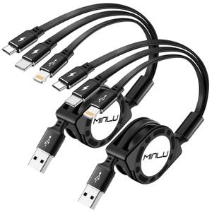 Multi Charging Cable, [2Pack 4Ft] 3 in 1 Retractable Fast Charger Cable Multi Charging Cord USB Cable Adapter with Lightning/Type C/Micro USB Port for Cell Phones/iPhone/Samsung Galaxy/Tablets & More