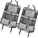 ACROPIX Car Back Seat Organizer Backseat Kick Mat Protector with Touch Screen Tablet Holder 7 Pockets Storage Bag Oxford Cloth Gray - Pack of 2