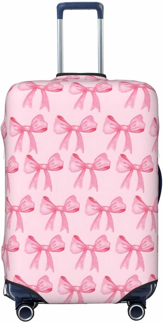Travel Luggage Cover Pink Bows, High Elasticity Washable Travel Baggage Protector Case Fits 26-28 in