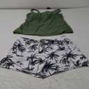Tempt Me Two Piece Tankini Swimsuits for Women Tummy Control Bathing Suit with Shorts Athletic Two Side Pockets Swimwear (Large, Green Leaves)