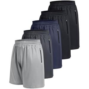 BOOJO 5 Pack Athletic Basketball Mens Shorts with Zipper Pockets - Lightweight Quick Dry Gym Workout Running Shorts for Men L
