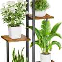 iDavosic.ly 5 Tier Plant Stand Indoor, Tiered Corner Flower Holder Shelf Outdoor, Metal Wood Tall Orchid Pot Display Rack for Patio Porch Garden Balcony Office, Modern Black & Rustic Brown