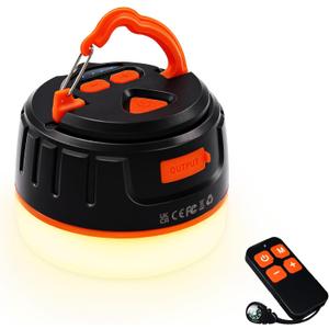 Yonktoo Camping Lantern with Remote Control, 6400mAh Rechargeable Lamp, IPX5 Waterproof Tent Light for Camping, Hiking, Power Outages, Home, Emergency Use - Wireless Remote Edition,Orange