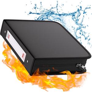 Fireproof 3 Ring Binder with Zipper, 2 Inch D Rings Hold up 450 Sheets of 8.5" x 11" (A4), Compatible with Clear Page Protectors, Built-in net and Pen Holder (1 Pcs, Black, 2")