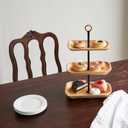 3 Tiered Tray Stand - Fruit Basket for Kitchen Counter Wood Fruit and Snack Bowl Multi-Level Serving Tray for Organizing Snack, Nuts, Cake, DessertRectangular