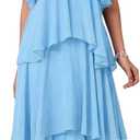 SOLY HUX Women's Sundresses Ruffle Layered Halter Flowy Maxi Dress Elegant Wedding Guest Dresses (Blue, Large)
