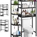 K1 Heavy Duty 7-Tier Over The Toilet Storagewith Basket and Paper Hook Freestanding Above Toilet Shelf with Adjustable FeetSpace Saver Bathroom Shelves 9.3" D x 33.5" W x 63.8" HBlack