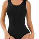 Zaclotre Tank Top Bodysuit for Women Sleeveless Scoop Neck One Piece Jumpsuit Women's Basic Body Suits 