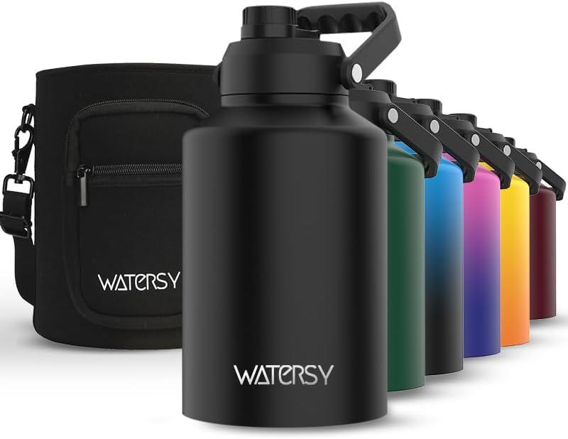 1 Gallon Water Bottle Insulated(Cold for 48 Hrs),BPA Free&Leak Proof,128oz Stainless Steel Water Jug,Big thermo,Large Water Bottle with Handle for Gym,Hiking,Camping&Travel,Black