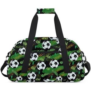Kids Overnight Duffel Bag Boys - Sport Gym Bag Travel Duffle Luggage Bag Water Resistant lightweight Carry On Weekender Tote for Practice Workout School Sleepover (Green Sports Football)