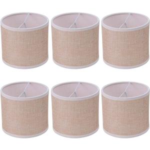 Wellmet Small Chandelier Lamp Shades Brown Set of 6, Rustic Style Linen Drum Shades for Wall Lamp, Hardback Clip on Lamp Shades for E12 Candle Bulbs, 5.5"x 5.5" x 5"
