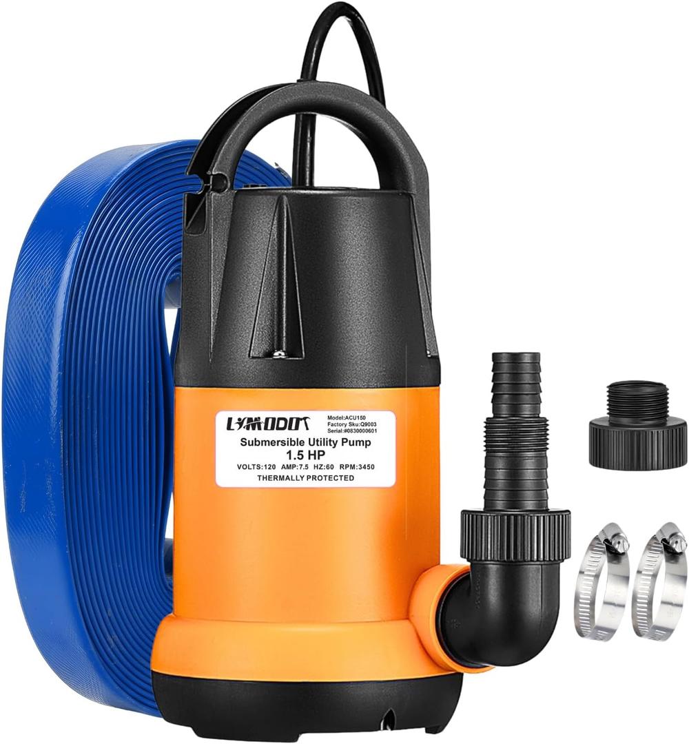 Limodot Submersible Water Pump With 25ft. Hose Kit, Sump Pump, Utility Pump with 25-Foot Power Cord, 4000GPH, Portable Water Pump for Swimming Pools, Garden Ponds, Basements, Multi-Purpose Drainage