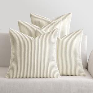 MIULEE Boho Farmhouse Throw Pillow Covers 18x18 Inch Set of 4 Mordern Nordic Cushion Covers Soft Corduroy Spring Home Decor for Couch Bed Sofa Living Room Cream White
