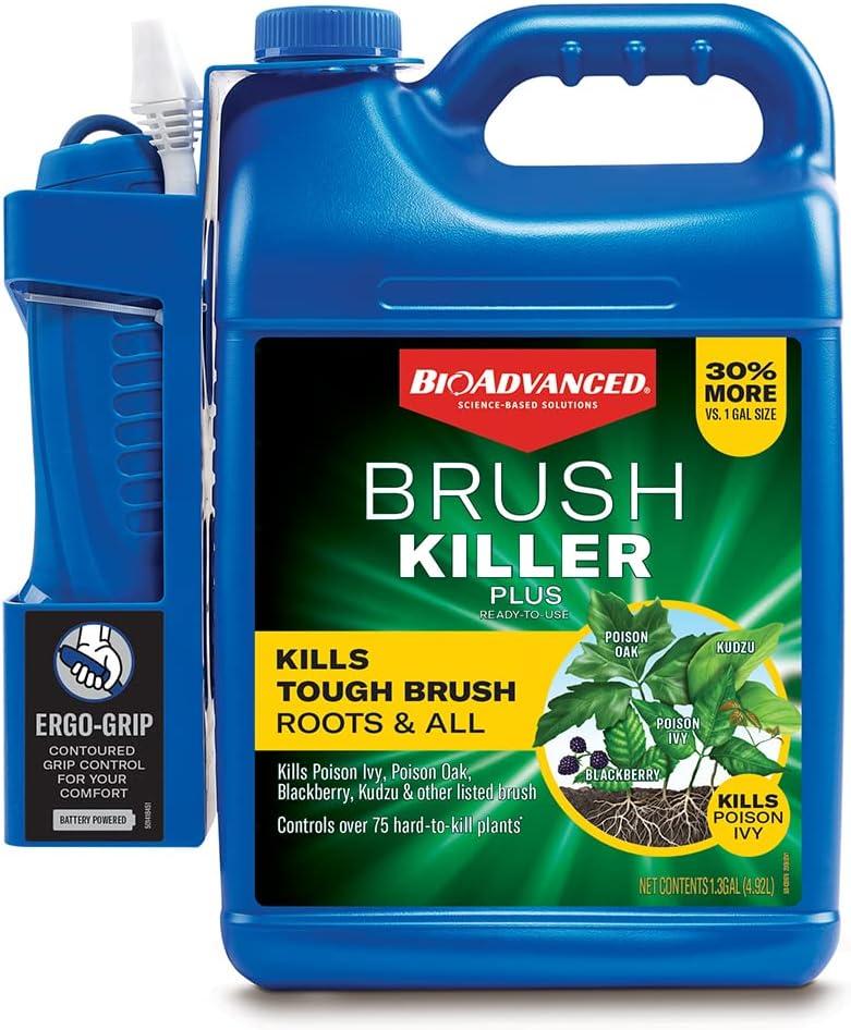 BioAdvanced Brush Killer Plus, Ready-to-Use Weed Killer Sprayer, 1.3 Gal â€“ Kills Tough Brush Roots & Poison Ivy