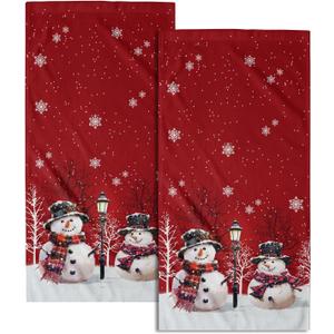 Christmas Snowman Red Dish Towels Winter Snow Bathroom Hand Towels 28.3x14 Inch Set of 2 Cute Snowman Snowflake Decorative Bath Towel for Kitchen Gym Spa Hotel (one size)