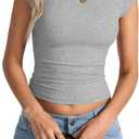 Womens Cap Sleeve Tops Summer Crew Neck Short Sleeve Shirts Slim Fit Basic Ribbed Tops Y2K 2025 Going Out Crop (Gray, XL)