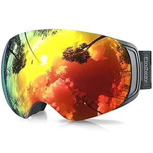 findway Ski Goggles OTG for Women Men Adult Youth-Over Glasses Snow Goggles-Interchangeable Lens,Anti Fog Snowboard Goggles (A7-black Frame Revo Red Lens Vlt 20%)