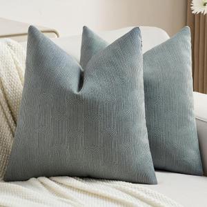 FUTEI Pack of 2 Chenille Decorative Throw Pillow Covers 20x20 Inch,Soft Cozy Striped Geometric Patterns Cushion Case,Modern Home Decor for Couch Bed Living Room,Dark Grey