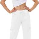 MoFiz Women's Lightweight Hiking Cargo Pants Outdoor Quick Dry Casual Travel Sweatpants Joggers Elastic Waist Button Pockets (White, XL)