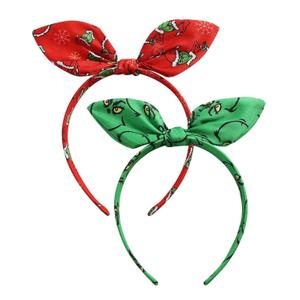 2PCS Christmas Bow Headband Green Monster Knotted Headwear Halloween Costume Hair Accessories New Year Party Gift (1 Count (Pack of 2))