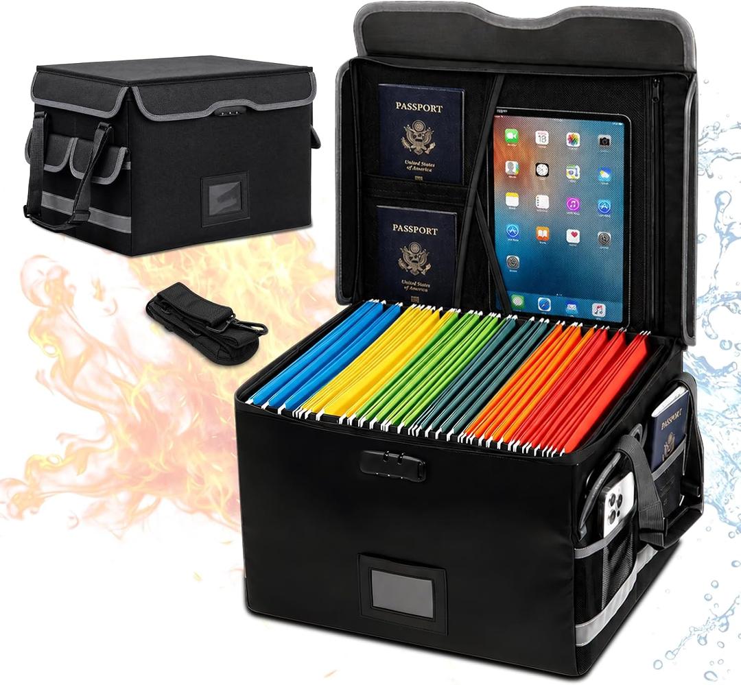 Fireproof Document Box with Lock, Hanging File Organizer