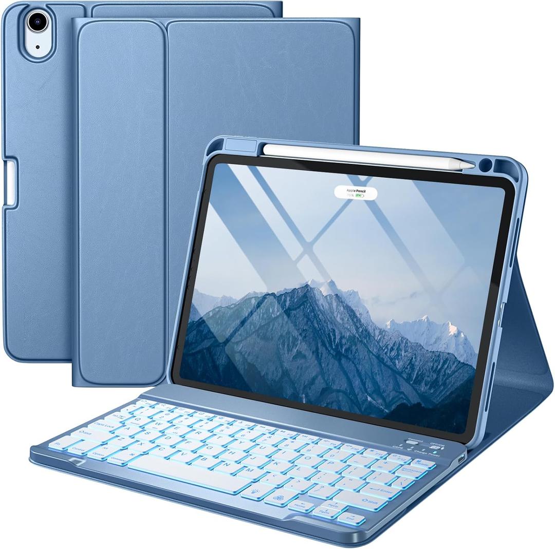 Harvopu Compatible for iPad Air 11-inch/Air 5th 4th Generation Case with Keyboard - Backlit Wireless Detachable, Folio Cover with Pencil Holder for iPad Air 11 Inch M4/M3/M2, Air 5/ Air 4 (Blue)
