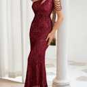Elegant Sequin Dresses for Wedding Guest One Shoulder Dress for Women with Bead Maxi Formal Gowns (Red, S)