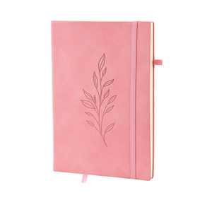 ZQZYMXQ A5 Lined Notebook Journal for Women Men, 200 Pages, Leaf Leather Hardcover Notebooks for Work Note Taking (Pink0, Pack of 4 