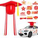 Graduation Car Decorations Kit for Class of 2026 Large Inflatable PVC 20 Inch Graduation Cap and 18 Pcs Grad Magnet Sticker for 2026 Grad Prom Party Golf Cart Decor (Red)