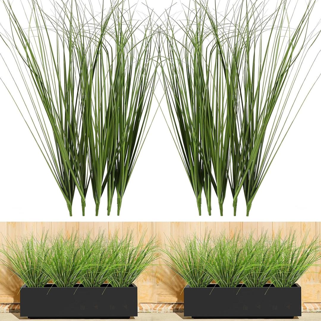 10PCS Fake Grass Filler Decor Artificial Grass Plants Outdoor Faux Plants Artificial Tall Shrubs Wheat Grass Greenery Stems UV Resistant Onion Grass For Outdoor Indoor Vase Planters Home Decor, Green
