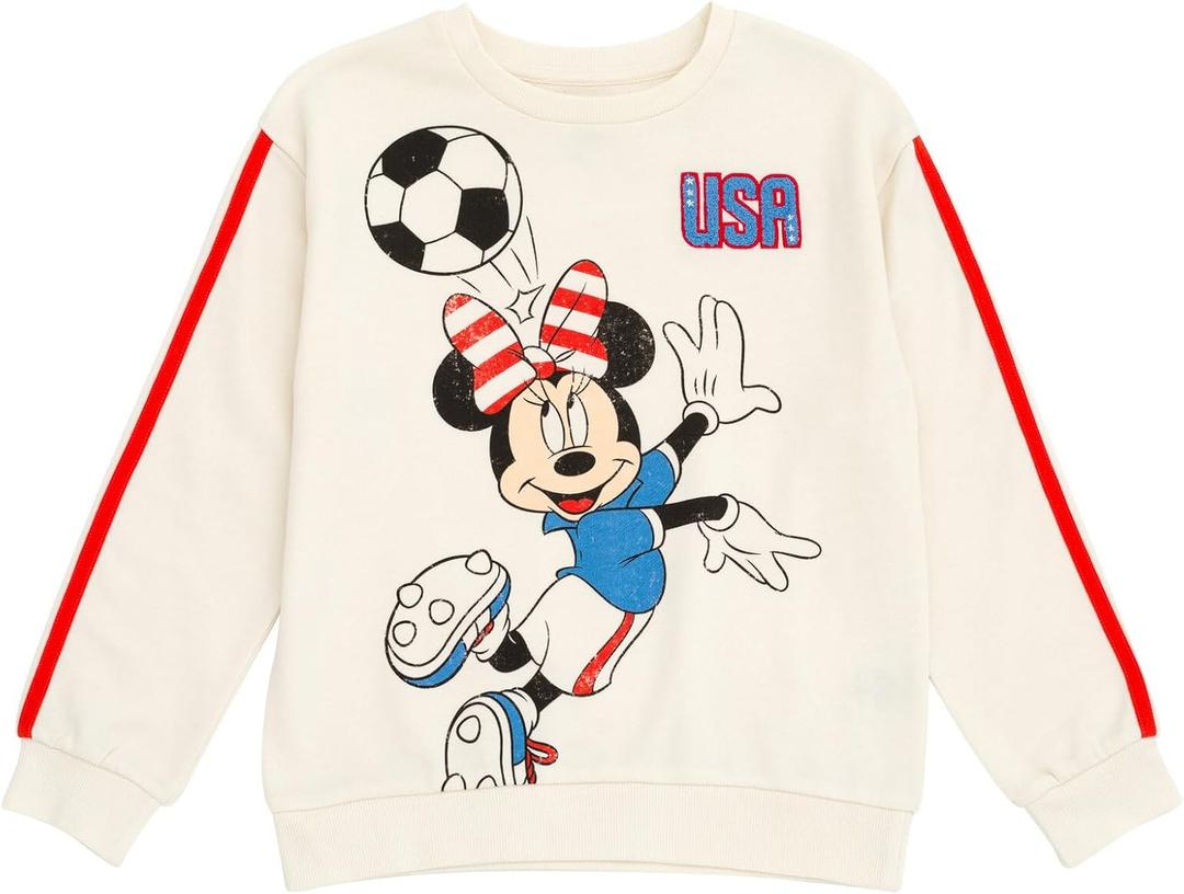 Disney Minnie Mouse Girls French Terry Oversized Drop Shoulder Sweatshirt Toddler to Big Kid Sizes (5-6)