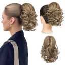 REECHO 9" Short Ponytail Extension, Classic Loose Curly Wavy Claw Clip Pony tails Hair Extensions HP001 Hairpieces for Women - Medium Blonde with Blonde Highlights
