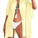 Womens Swimsuit Cover Up Shirts Oversized Beach Bikini Bathing Suit Coverups Beachwear Button Up (Yellow), Oversized
