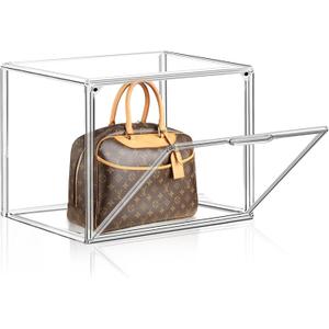 Clear Acrylic Display Case for Handbag,Stackable Plastic Purse Handbag Storage Organizer for Closet, Acrylic Display Box Bag Organizer with Magnetic Door for Collectibles,Wallet,Cosmetic, 1 Pack
