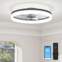 VOLISUN Low Profile Ceiling Fans with Lights and Remote, 23.6in Fandelier Ceiling Fan with Light, 3000K-6500K Dimmable Bladeless LED Fan Light, Black Flush Mount Ceiling Fans with Lights for Bedroom