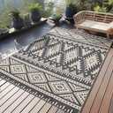 OLANLY Outdoor Rug Waterproof 4x6 ft, Reversible Outdoor Plastic Straw Rug, Boho Patio Rug, Indoor Outdoor Carpet, RV Mat Outside for Patio, Camp, Picnic, Balcony, Deck, Backyard, Black & Beige