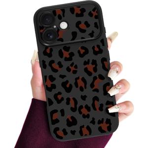 KANGHAR for iPhone 16 Case Cute Leopard Design Soft Flexible TPU Large Window Camera Lens Protector Phone Case Protective Cover Black and Brown Cheetah Print