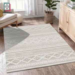 Washable Area Rugs 5' x 7' - 1/6 Thick - Moroccan-Inspired -Stain & Water Resistant Non-Slip - Resistant Rug for Living Room, Bedroom, Nursery, Pet & Child Friendly (Grey)