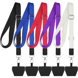 Chinco 5 Pcs Crossbody Cell Phone Lanyards Universal Adjustable Neck Strap and Phone Patches Compatible with Most Smartphones(Solid Pattern,Multicolor)