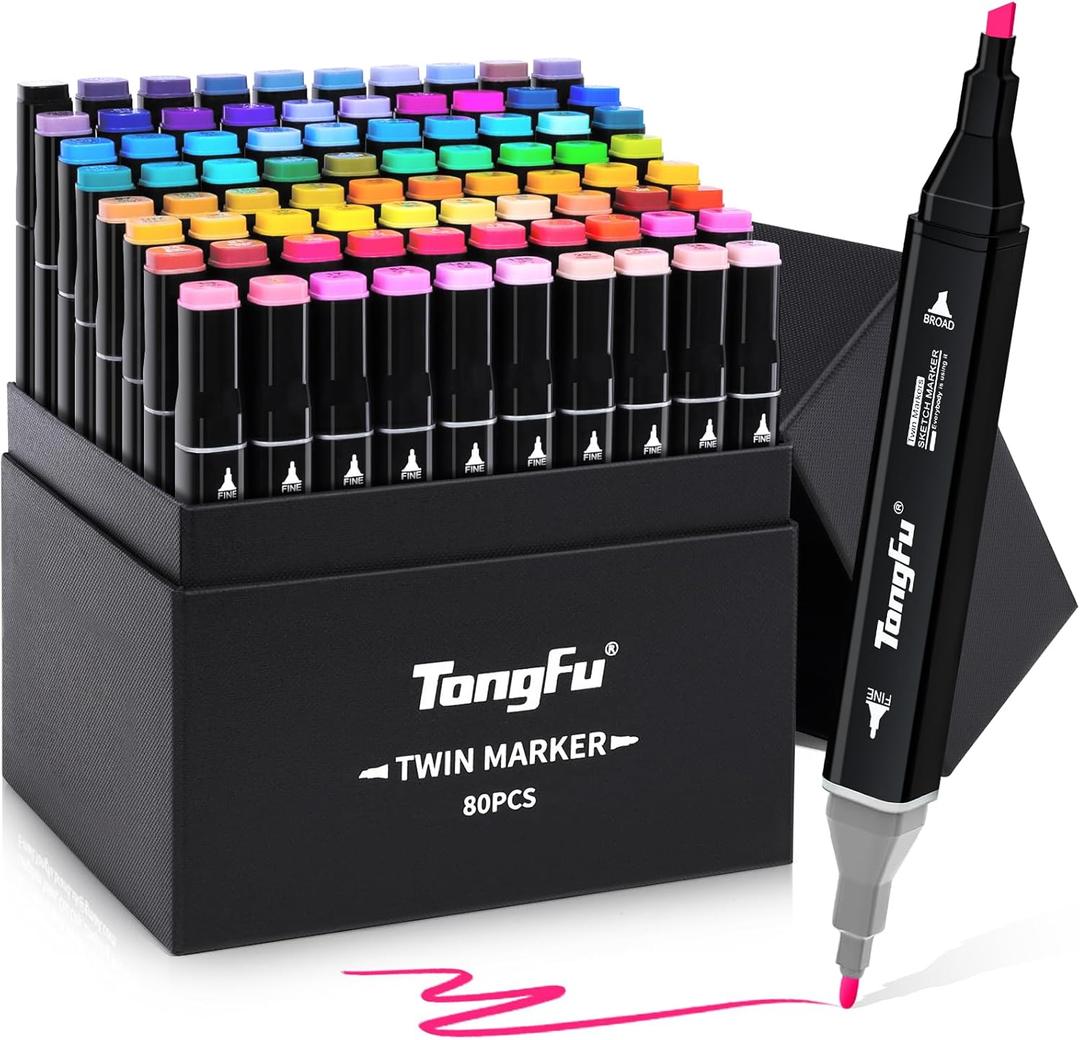 80 Colors Alcohol Markers, Dual Tip, Permanent, for Artist Adults Kids, Marking Pen Set for Drawing Sketching Coloring Illustration