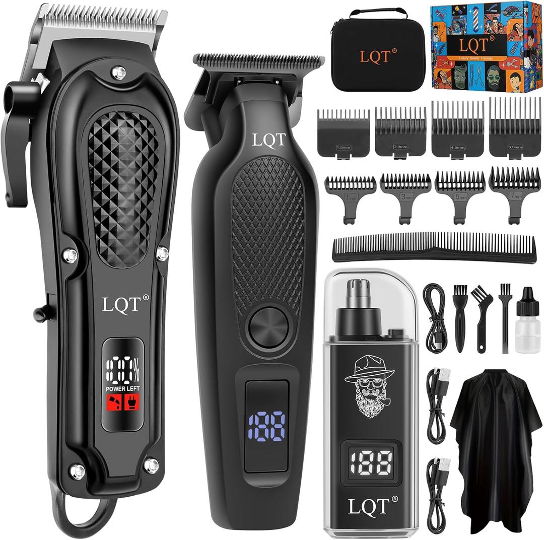 Professional Cordless Hair Clipper and T-Blade Beard Trimmer Set for Men, LED Display,Quiet Motor,Lightweight Ergonomic Design,Rechargeable Grooming Kit for Haircut,Beard & Detailing,Gifts for Men