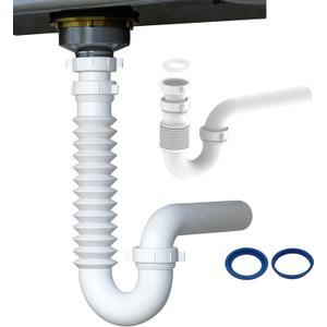 Flexible P Trap for Bathroom Sink, Flex Drain Pipe for Bathroom Sink Drain Kit and Kitchen Sink Drain Kit, 1-1/2" or 1-1/4" Expandable Sink Trap, Slip Joint or Direct Connection 1/2 Inch P Trap Kit