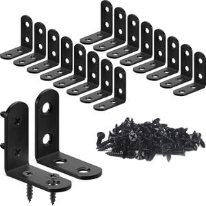 18PCS L Bracket Corner Bracket, FATLODA Stainless Steel L Brackets for Shelves, Black Small Right Angle Bracket, Metal Corner Brace for Wood Furniture Cabinet Chair with 72PCS Screws (1.57x1.57 in) (40 mm)