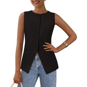 PRETTYGARDEN Women's Summer Suit Vest Tops 2025 Dressy Business Casual Sleeveless Button Down Trendy Fashion Blazer Waistcoat Small