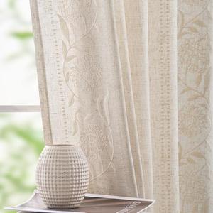 jinchan Winslow Linen Curtains for Bedroom 108 Inches Length Embroidered Bordered Floral Curtains for Living Room Farmhouse Decor Light Filtering Window Treatments Ivory on Beige Drapes 2 Panels