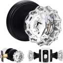 Glass Door Knobs Interior, Passage Clear Crystal Door Knobs for Hall and Closet (Matte Black,1Pack)